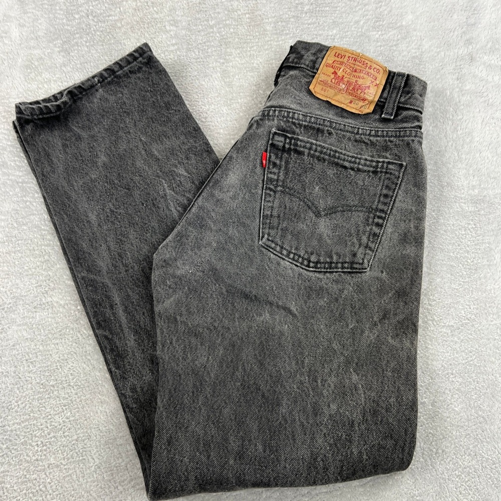 VTG Levi's 501 Jeans 30x30 Black Acid Wash Made USA Button Fly 90s Straight Leg - Picture 9 of 10